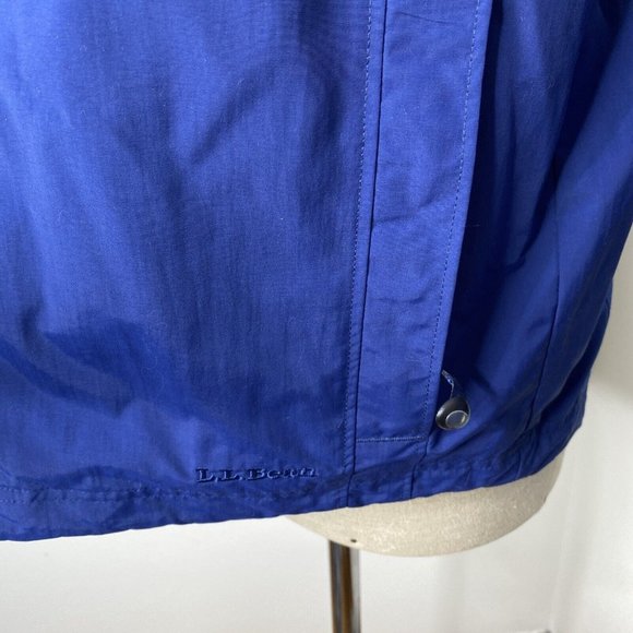 LL Bean Mens Windbreaker Jackets Sz M Blue Nylon Hood Pockets Coat - Picture 5 of 8